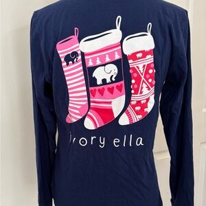 Ivory Ella Long Sleeve Tee Navy Christmas Stockings‎ Graphic NWOT Women's Sz S